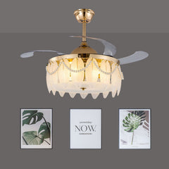 42" Crystal Ceiling Fan Chandelier – Invisible Blades, Modern LED Light with Remote, DC 30W Motor, Dual 36W LEDs, AC 110V