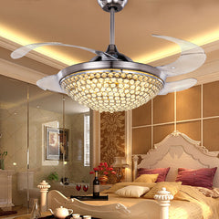 Silver LED Ceiling Fan with Light #1957 – 42" Invisible Fan, Remote Controlled, Retractable Blades, DC 32W Motor, 36W*2 LED, AC 110V