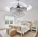 Silver Ceiling Fan with Light #1956 – 42" LED Invisible Fan, Remote Control, Retractable Blades, DC 32W Motor, 36W*2 LED, AC 110V