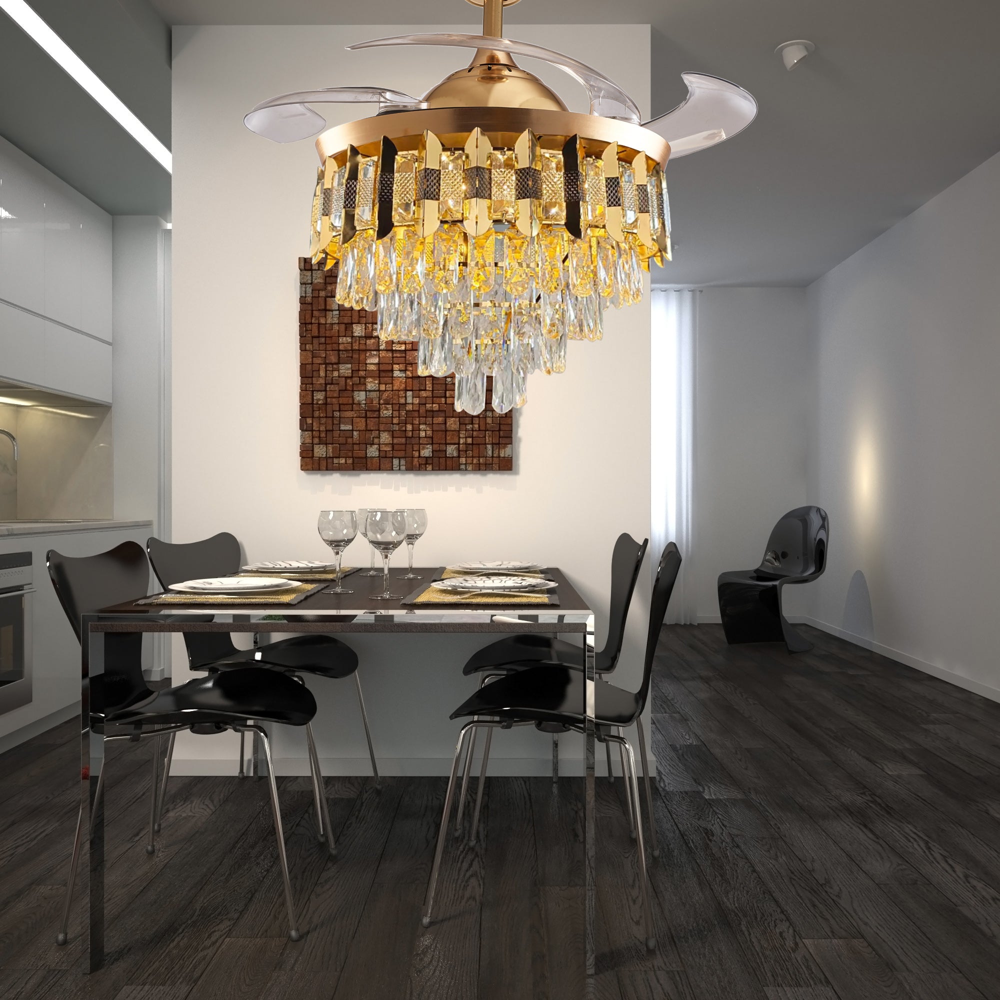 Smart Modern Ceiling Fan #1952 – 42" LED Fan, Remote Control, Reversible BLDC Motor, 36W*2 LED, AC 110V Intelligent Ceiling Fan