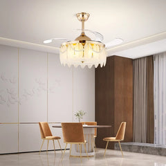 42" Crystal Ceiling Fan Chandelier – Invisible Blades, Modern LED Light with Remote, DC 30W Motor, Dual 36W LEDs, AC 110V