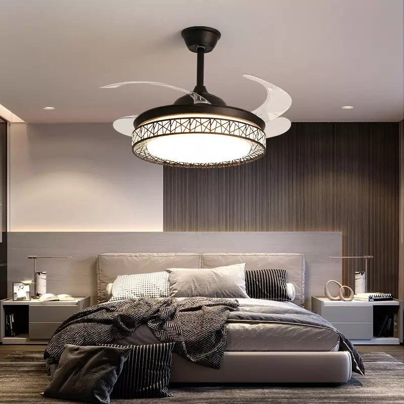 42" Invisible Ceiling Fan Light – Modern Bird Nest Design, LED with Remote Control, Quiet DC 30W Motor, Minimalist AC 110V