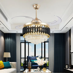 42" Crystal Ceiling Fan Light – Retractable Blades, LED Dual 36W, Remote Control, Quiet DC Motor 30W, AC 110V Modern Design