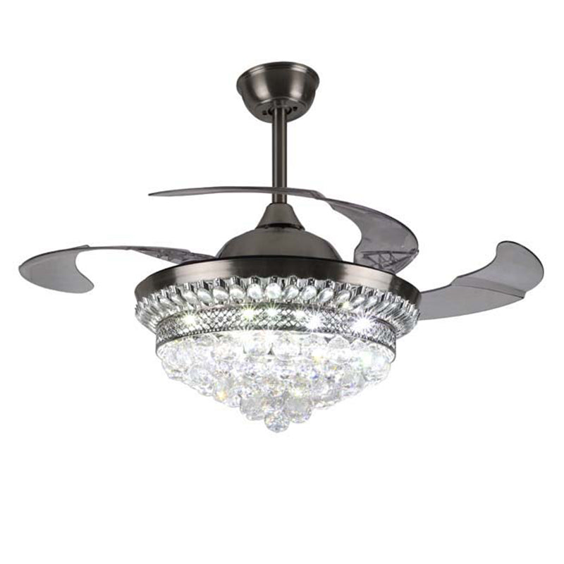 Silver Ceiling Fan with Light #1956 – 42" LED Invisible Fan, Remote Control, Retractable Blades, DC 32W Motor, 36W*2 LED, AC 110V