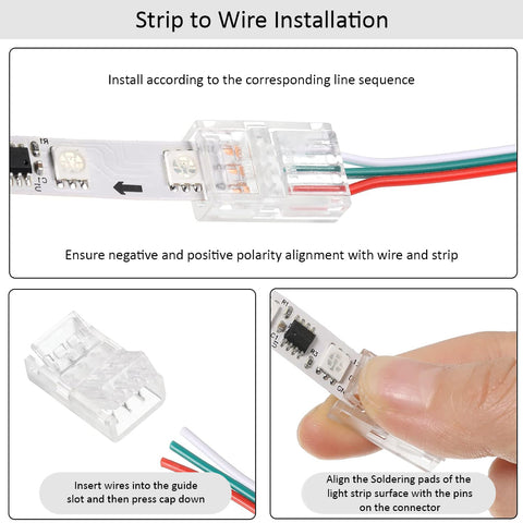 3-Pin LED Strip Connector – 10mm SMD CCT Solderless Clamp-On, IP20/IP65 Clear Housing, Easy Install LED Light Strip Clip