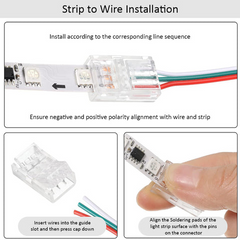 3-Pin LED Strip Connector – 10mm SMD CCT Solderless Clamp-On, IP20/IP65 Clear Housing, Easy Install LED Light Strip Clip