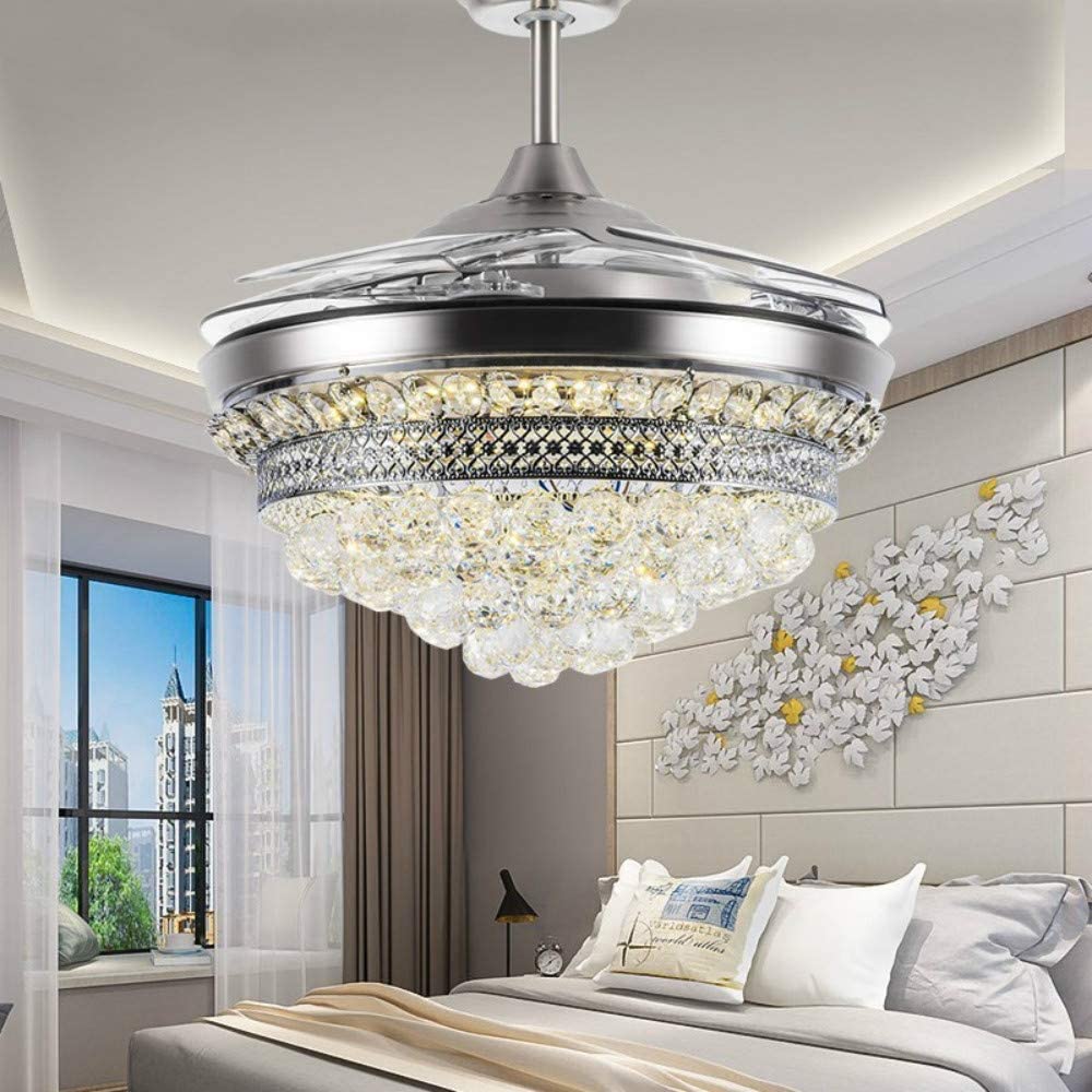 Silver Ceiling Fan with Light #1956 – 42" LED Invisible Fan, Remote Control, Retractable Blades, DC 32W Motor, 36W*2 LED, AC 110V