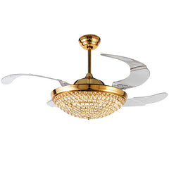 Silver LED Ceiling Fan with Light #1957 – 42" Invisible Fan, Remote Controlled, Retractable Blades, DC 32W Motor, 36W*2 LED, AC 110V