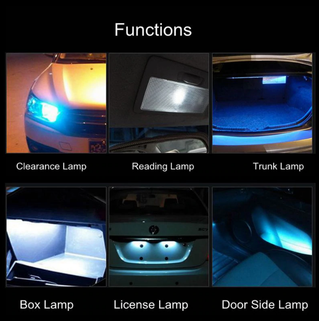 2PCS T10 LED Car Dome Lights – 12V DC Super Bright 5050 SMD, White 194 168 W5W Bulbs for Parking, Clearance, Auto Interior