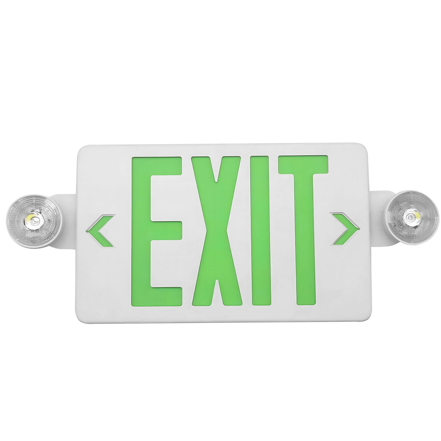 Green LED Exit Sign with Battery Backup – Combo Emergency Light, Adjustable Heads | Model LS-ES007SG