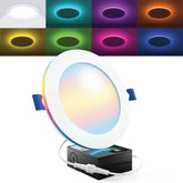 (6 pack) 6in 15W Recessed LED Lighting, RGB Slim Panel, Wafer Thin, RGB Trim, CCT