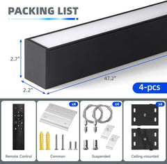 4FT Linear Light BAR with Remote,45W,3000K to 6000K,4 Packs,Black Led Plus