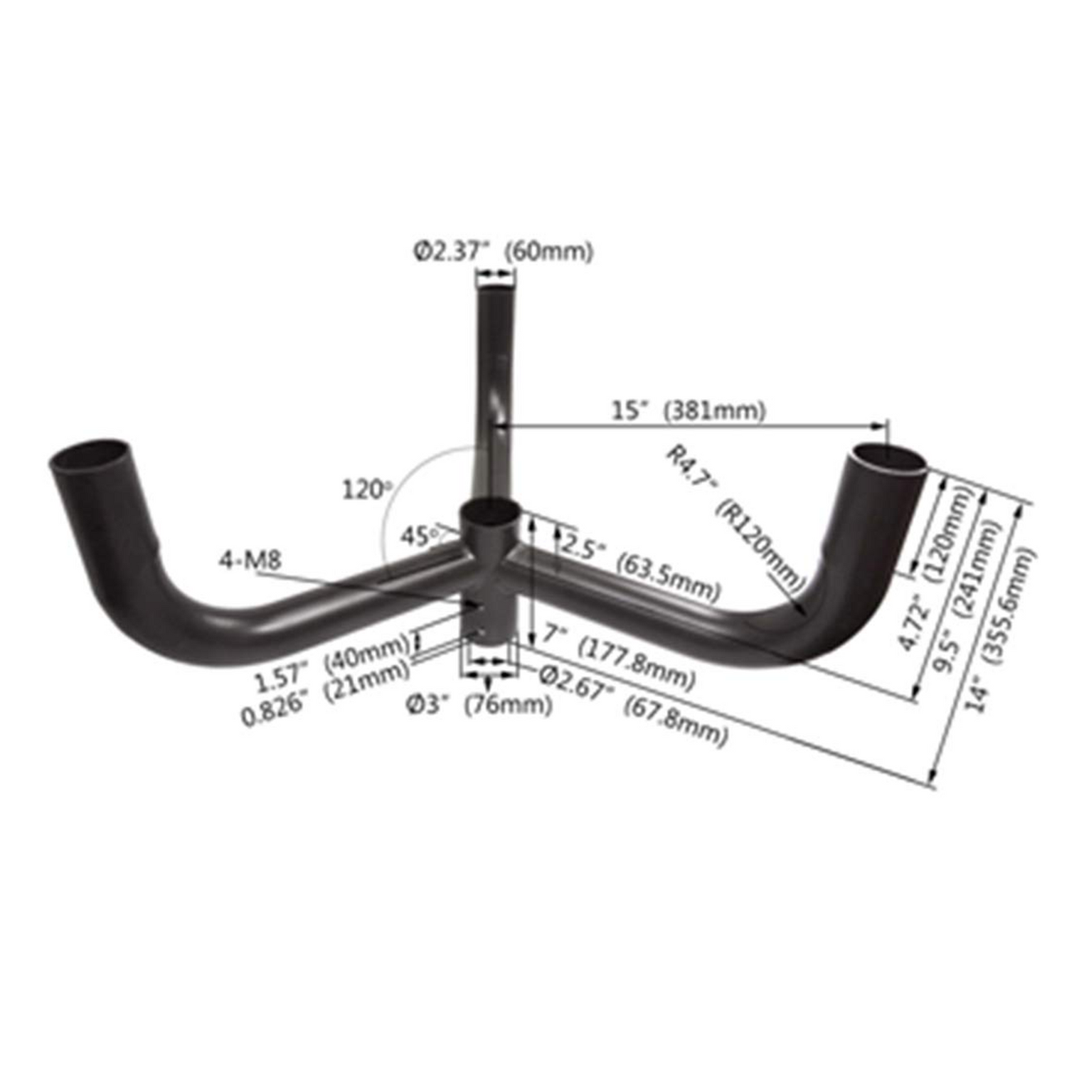 Triple Bullhorn Tenon Adaptor, 120° Round Mount for 3 Fixtures, Pole Light Bracket | BH3N3H-2
