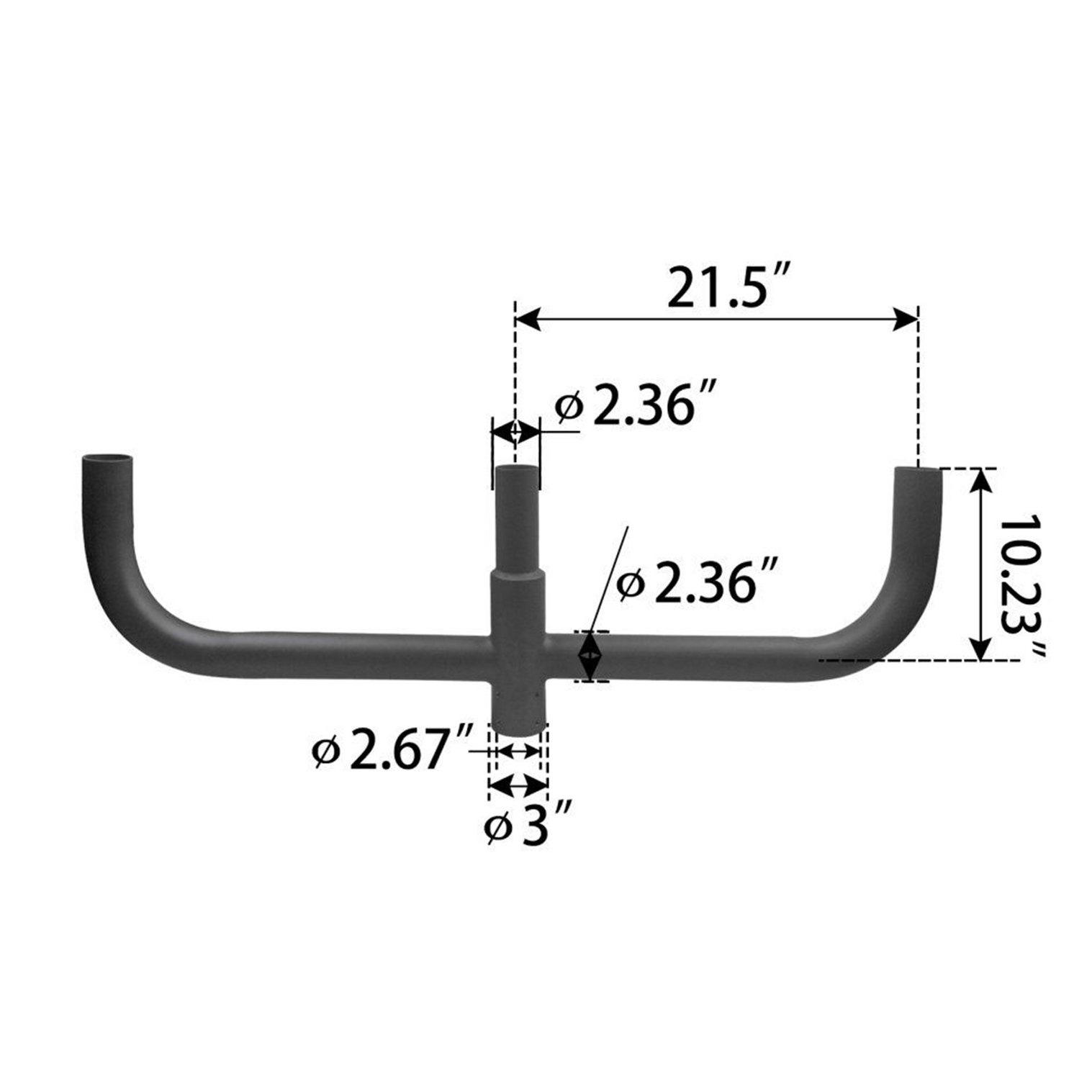 180° Triple Bullhorn Tenon Mount, Round, Fits 3 Fixtures, 2-3/8" Tenon | BH3N3H