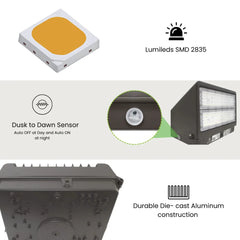 80W or 100W or 150W LED Full Cut Off Wall Pack Light AC 100-277V CCT 5000K With Photocell