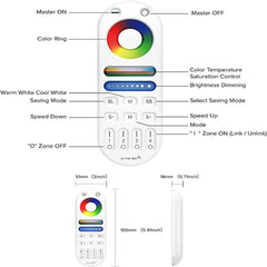 4-Zone RGB+CCT LED Remote Control – 2.4GHz Wireless for Color & Brightness Adjustment, 30m Range, LM091 Smart Lighting