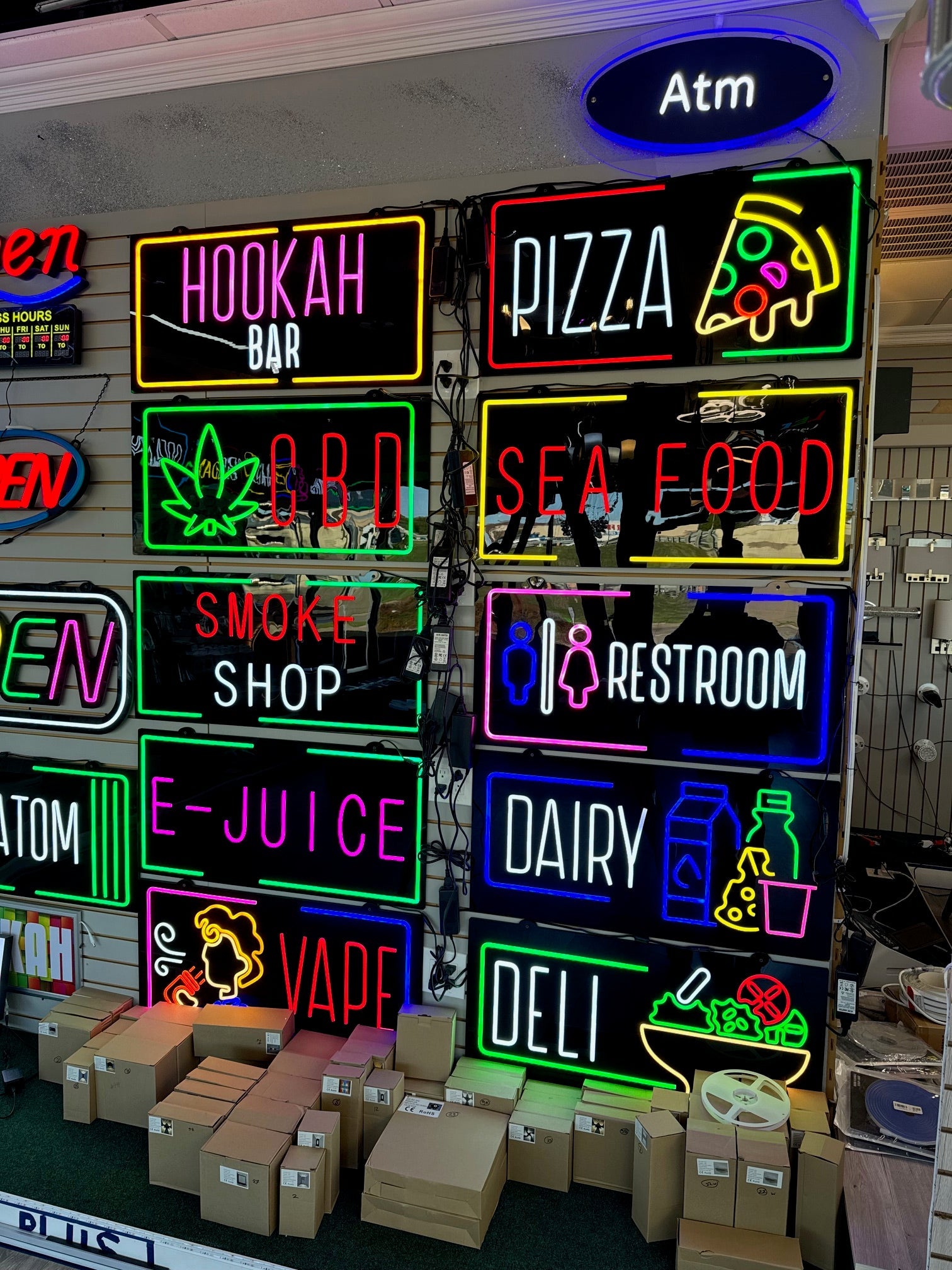 Assorted Neon Signs 30" with power supply and chain/ Business Window Signs Super LED Plus