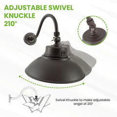 LED Gooseneck Barn Light - 35W - 5000K-Swivel Head - Black