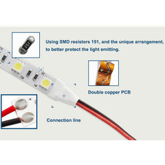 25FT LED Strip Light, SMD 5050, 60 LEDs/M, IP65 Waterproof, 12V, Indoor/Outdoor, UL Listed, Flexible Light Strip