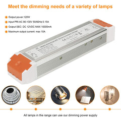 120W LED Dimmable Power Supply | 12V Driver | Transformer for Strip Lights