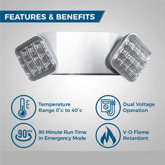 LED Emergency Light with Two Square Heads | UL Listed | Backup Lighting Fixture