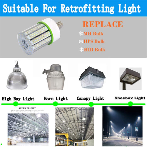 80W LED Corn Light Bulb, 5700K Daylight, E26/E39 Base, Retrofit for Indoor/Outdoor Lighting