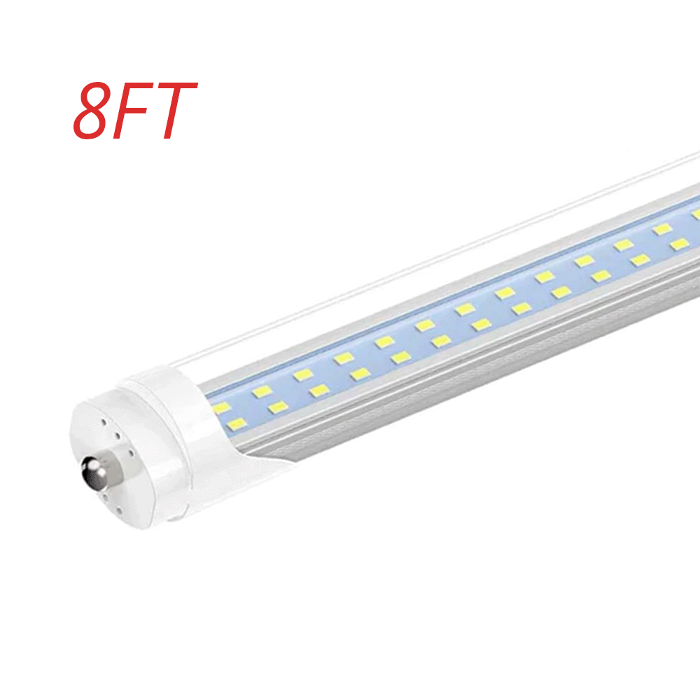 8FT T8 LED Tube Light 60W, FA8 Base, Clear/Frosted/Striped Lens, 6500K, Ballast Bypass, ETL Listed