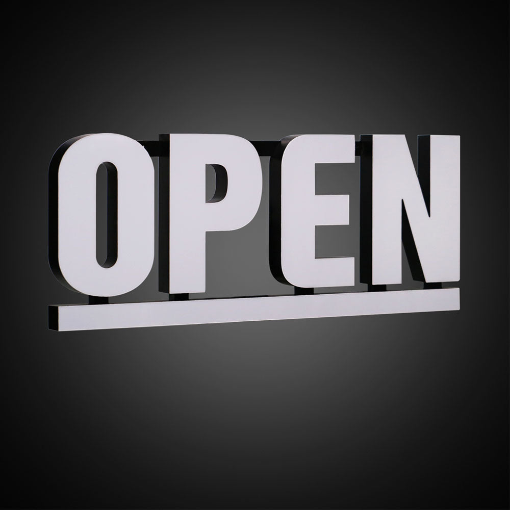 Bright White LED Open Sign with RGB Underline – 30x12? Frosted Lens, Full-Color Spectrum Display