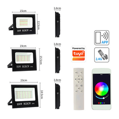 RGB+CCT LED Flood Light – 30W/50W/100W Outdoor IP66, Tuya App & RF Remote Control, Color Changing RGBCW Landscape Light