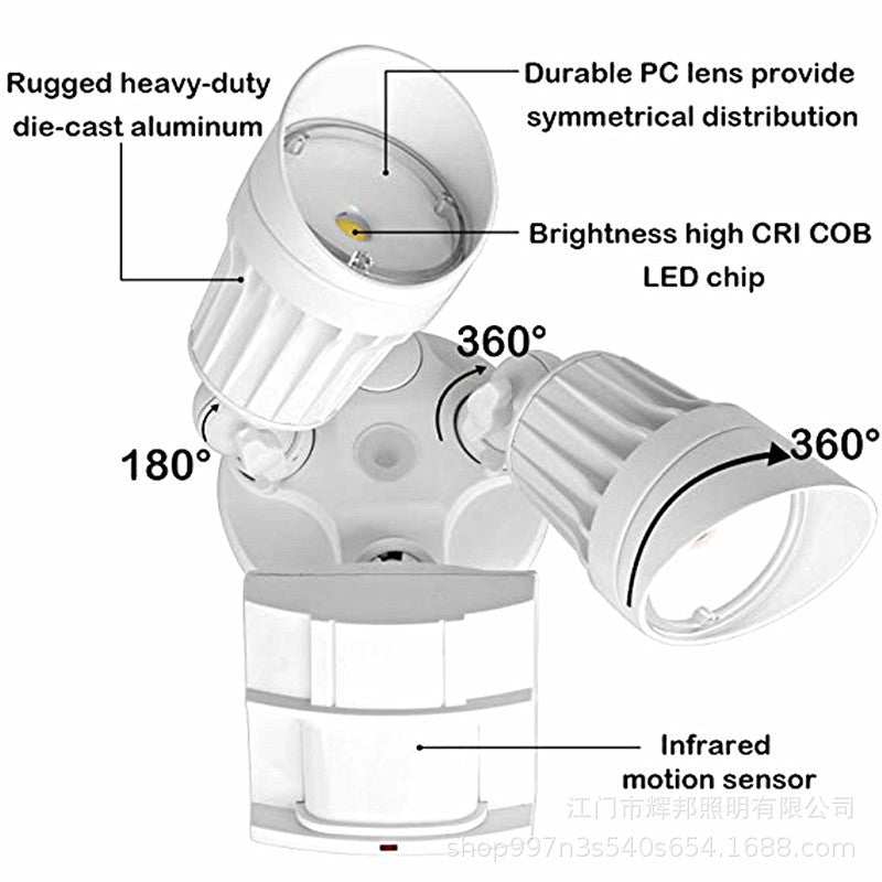 20W LED Double Head Motion Security Light | Outdoor Sensor Flood Light | Waterproof