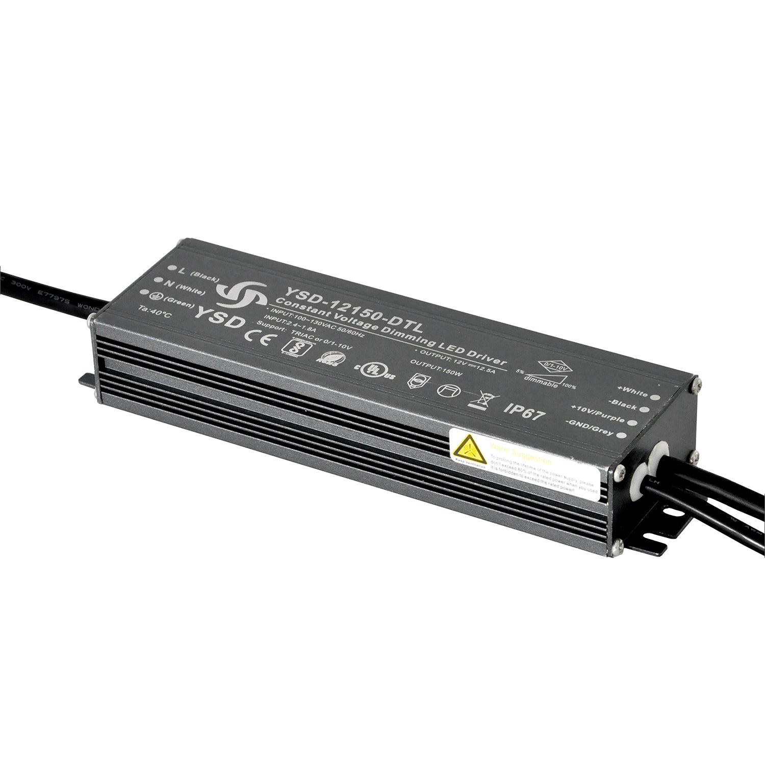 150W Dimmable Outdoor LED Driver, 12V/24V DC, IP67 Waterproof, Power Supply for LED Lighting