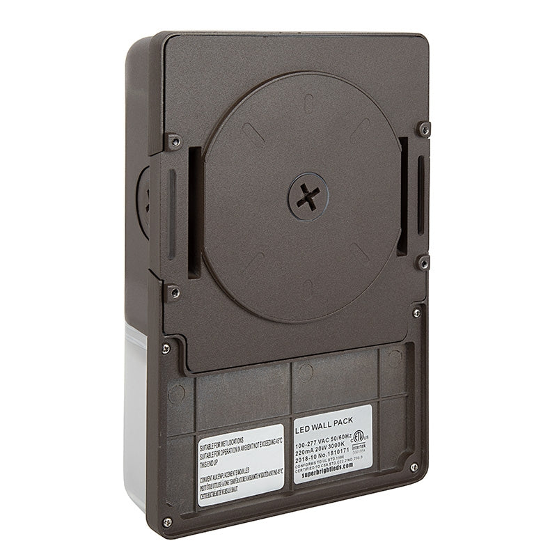 20W Mini LED Wall Pack Light with Photocell, 5700K Daylight, 135 lm/W, UL/DLC Listed Outdoor Fixture