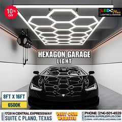 Hexagon Garage Lights 8'x16'- 6500K - 110V, Garage Lights, Barbershop Lights superledplus