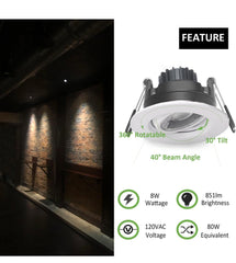 3in LED Gimbal Downlight Retrofit Trim, 8W, 5CCT Selectable, AC 120V, 6 Pack