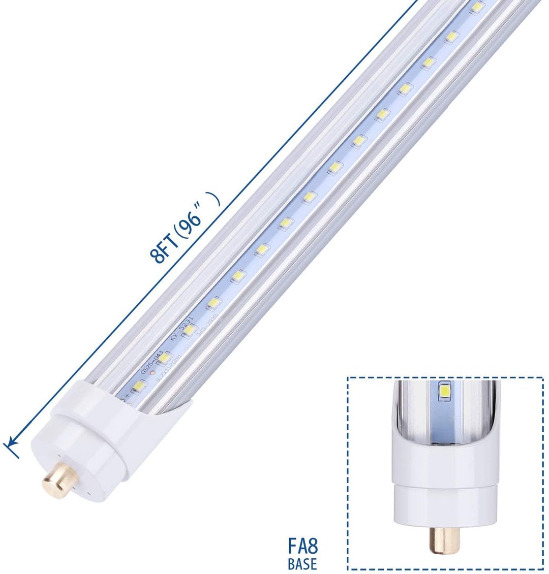 T8 40W 8FT (96″) FA8 Single Pin Led Tube Light Clear Lens, 6000K Ballast Bypass Double Ended Power (25pcs) Led Plus