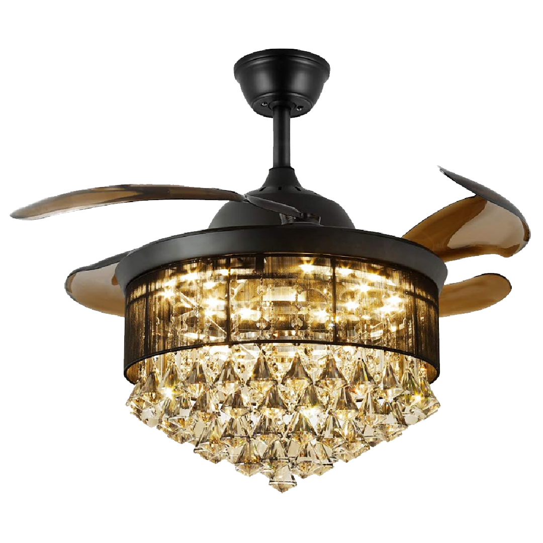 Crystal Ceiling Fan with Lights #1961 – 42” Retractable Blades, Remote, 6-Speed Dimmable Chandelier for Bedroom or Living Room