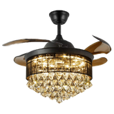 Crystal Ceiling Fan with Lights #1961 – 42” Retractable Blades, Remote, 6-Speed Dimmable Chandelier for Bedroom or Living Room