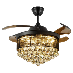 Crystal Ceiling Fan with Lights #1961 – 42” Retractable Blades, Remote, 6-Speed Dimmable Chandelier for Bedroom or Living Room