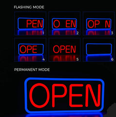 OPEN Neon Sign red/blue 21"x9" comes with a remote. Led Plus