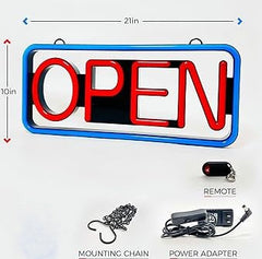 OPEN Neon Sign red/blue 21"x9" comes with a remote. Led Plus