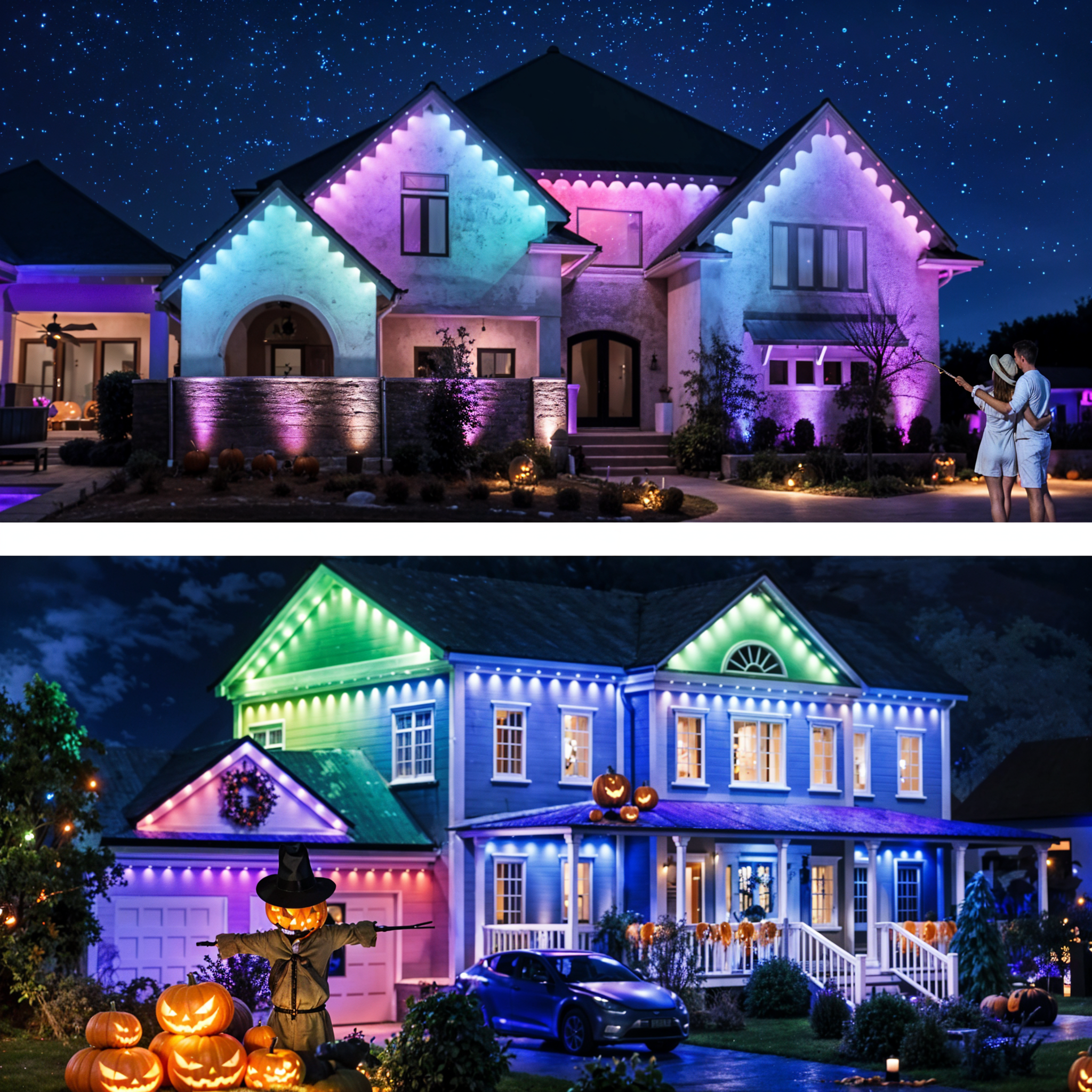 Outdoor RGB Color Changing Eaves Lights, 50ft LED Set with RGBIC, Permanent Holiday Lighting