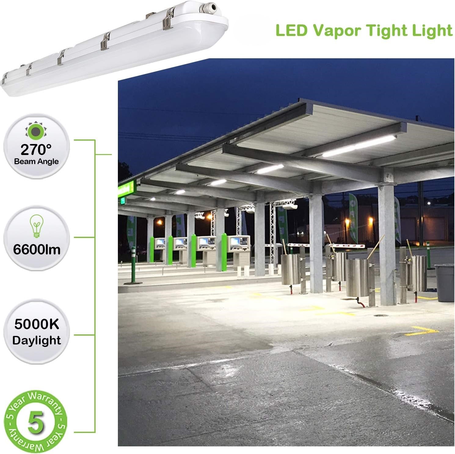 4FT LED Vapor Tight Light 40/50/60W - 3000K/4000K/5000K Selectable Wattage & CCT AC 120~277V (1Pack or 6Pack) Led Plus