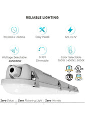 4FT LED Vapor Tight Light 40/50/60W - 3000K/4000K/5000K Selectable Wattage & CCT AC 120~277V (1Pack or 6Pack) Led Plus