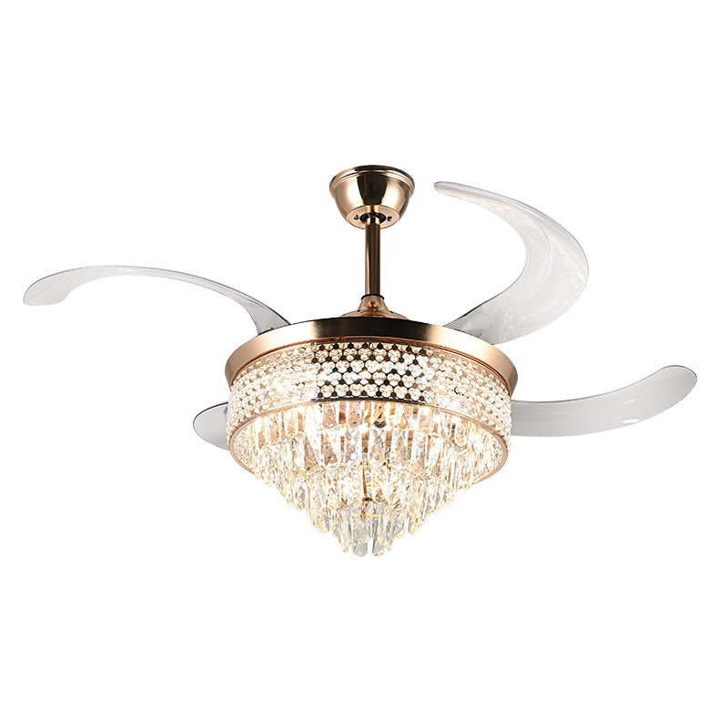Blissbells Retractable Ceiling Fan #1954 – 42" Crystal Chandelier Fan, 3 Color Settings, DC 30W Motor, 36W*2 LED, AC 110V