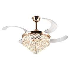 Blissbells Retractable Ceiling Fan #1954 – 42" Crystal Chandelier Fan, 3 Color Settings, DC 30W Motor, 36W*2 LED, AC 110V