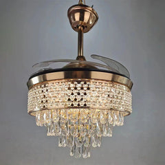 Blissbells Retractable Ceiling Fan #1954 – 42" Crystal Chandelier Fan, 3 Color Settings, DC 30W Motor, 36W*2 LED, AC 110V