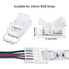 10mm RGB LED Strip Connector – Solderless Clamp-On, Clear Crystal Housing, IP20/IP65 Waterproof Design