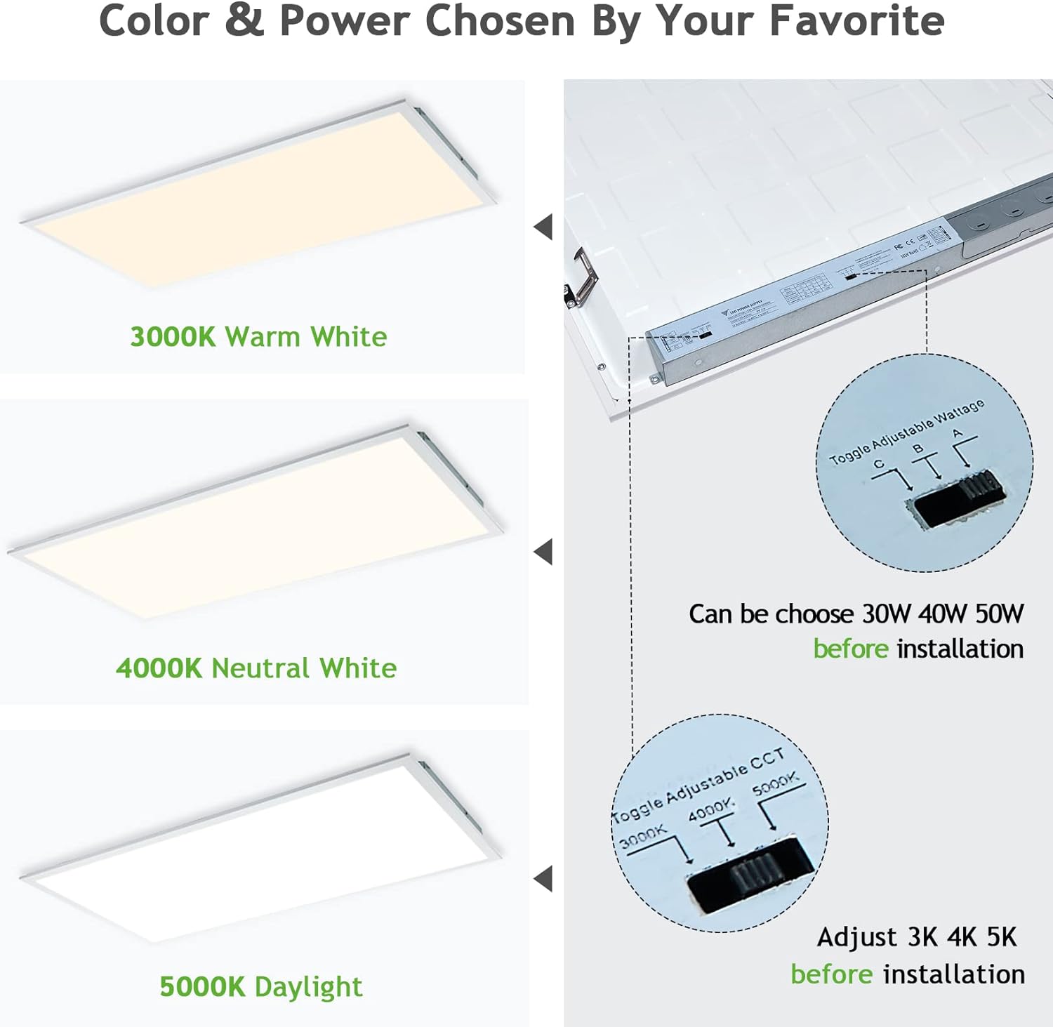 2×4' CCT 40/50/60W 4K/5K/6K Dimmable Light Fixture For Drop Ceiling(4Pack) Led Plus