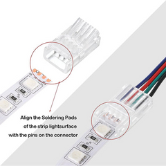 10mm RGB LED Strip Connector – Solderless Clamp-On, Clear Crystal Housing, IP20/IP65 Waterproof Design