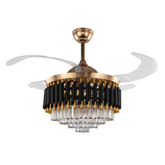 42" Crystal Ceiling Fan Light – Retractable Blades, LED Dual 36W, Remote Control, Quiet DC Motor 30W, AC 110V Modern Design